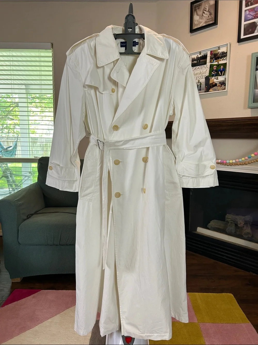 Ralph Lauren Blue Label Double Breasted White Vintage Cotton Trench Coat Size 14 - Picture 11 of 17
